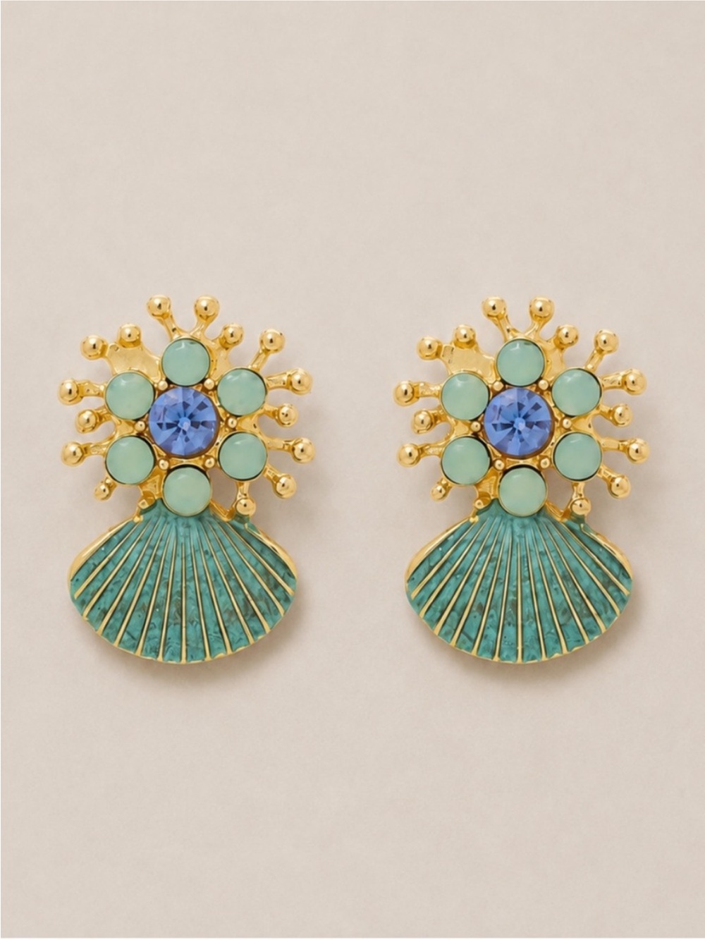New! Turquoise Mint Coastal Preppy Shell Statement Earrings NWOT